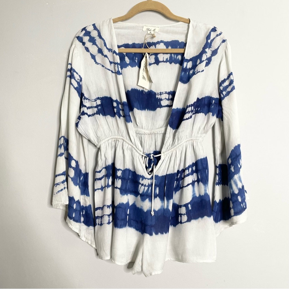 BOHO ME Deep V-Neck Long Bell Sleeve Striped Tie Dye Romper